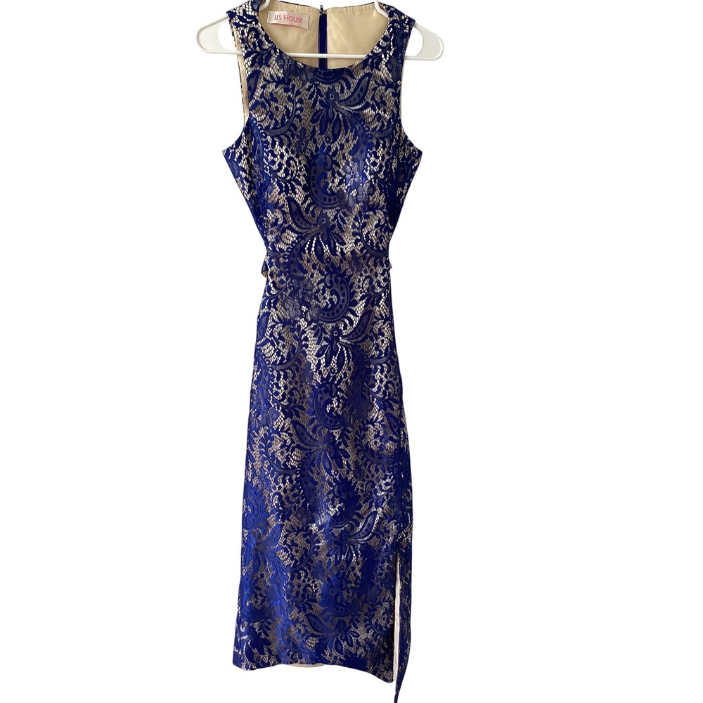 JJ's House Royal Blue‎ Lace Overlay Formal Dress Size 6 Sheath Midi Nude Lining